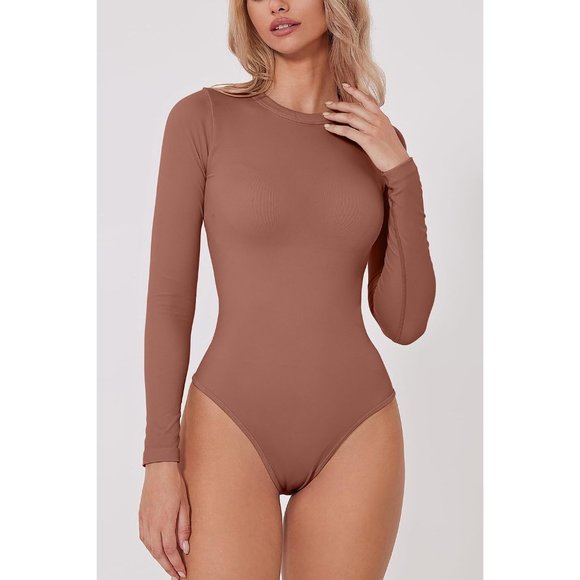 Women Knot Front Long Sleeve Crew Neck Sexy Tops Smoke Cloud Collection Bodysuit - Picture 4 of 6